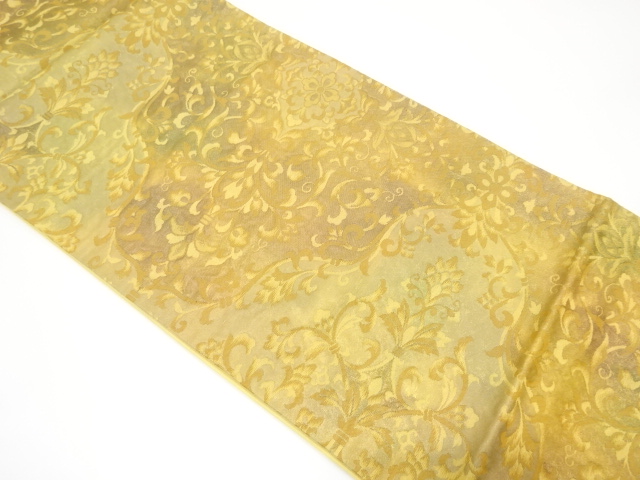 JAPANESE KIMONO / ANTIQUE FUKURO OBI / SILK / WOVEN FLORAL ARABESQUE